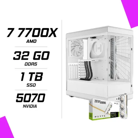 PC Gamer AMD Ryzen 7 7700X ZOTAC RTX 5070 AMP Blanc