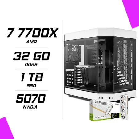 PC Gamer AMD Ryzen 7 7700X ZOTAC RTX 5070 AMP Blanc