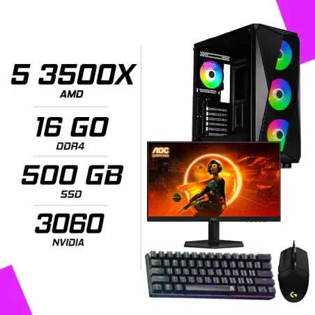 PC Gamer AMD Ryzen 5 3500X RTX 3060 12G + AOC 24G42E 24" 180Hz + LOGITECH G102 + NOVA MÉCANIQUE NM61