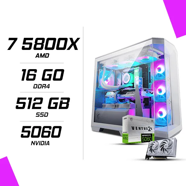 PC Gamer AMD Ryzen 7 5800X MSI RTX 5060 8G Blanc