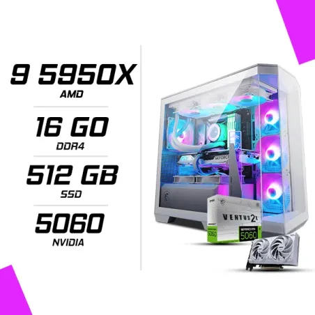 PC Gamer AMD Ryzen 9 5950X MSI RTX 5060 8G Blanc
