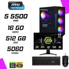 PC Gamer AMD Ryzen 5 5500 MSI RTX 5060 8G + MSI 255F E20 24.5" 200Hz + MSI GM300 + MSI GK300
