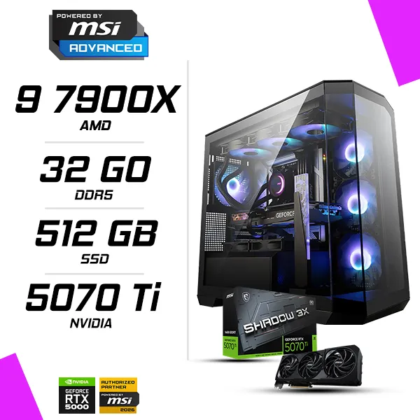 PC Gamer AMD Ryzen 9 7900X MSI RTX 5070 Ti 16G