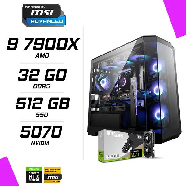 PC Gamer AMD Ryzen 9 7900X ZOTAC RTX 5070 12G