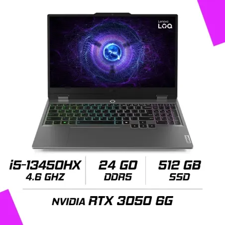 LENOVO LOQ 15IRX9 Intel Core i5-13450HX/24GB DDR5/512GB SSD/RTX 3050 6G/15.6″ 144Hz/Win11 (83DV018AFE) LUNA GRIS