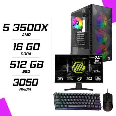 PC Gamer AMD Ryzen 5 3500X RTX 3050 + MSI 244F 23.8″ 200Hz + MSI GM100 + NOVA MÉCANIQUE 61