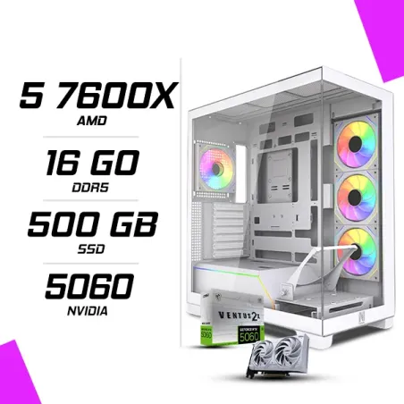 PC Gamer AMD Ryzen 5 7600X MSI RTX 5060 8G Blanc