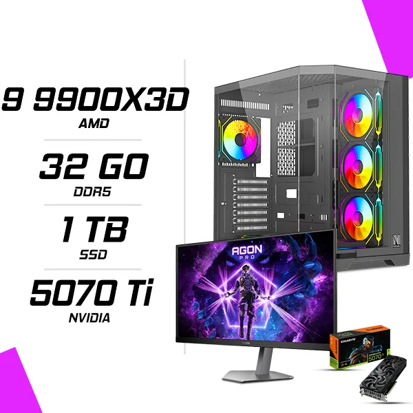 PC Gamer AMD Ryzen 9 9900X3D RTX 5070 Ti 16G + AOC AGON PRO AG276FK 27" 520Hz
