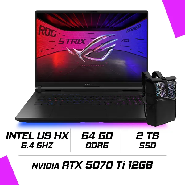 Asus ROG STRIX G18 (2025) - G835LR (INTEL U9 (ARROWLAKE HX) /64Go/2To SSD/RTX™ 5070 TI/18''/2.5K/OLED) - 90NROLS1-M004V0