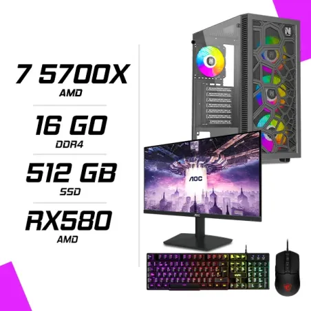 PC Gamer AMD Ryzen 7 5700X RX 580 8G + AOC 24B15H2 23.8" 100Hz + MSI GM100 + ESG K2 Ghosthunter