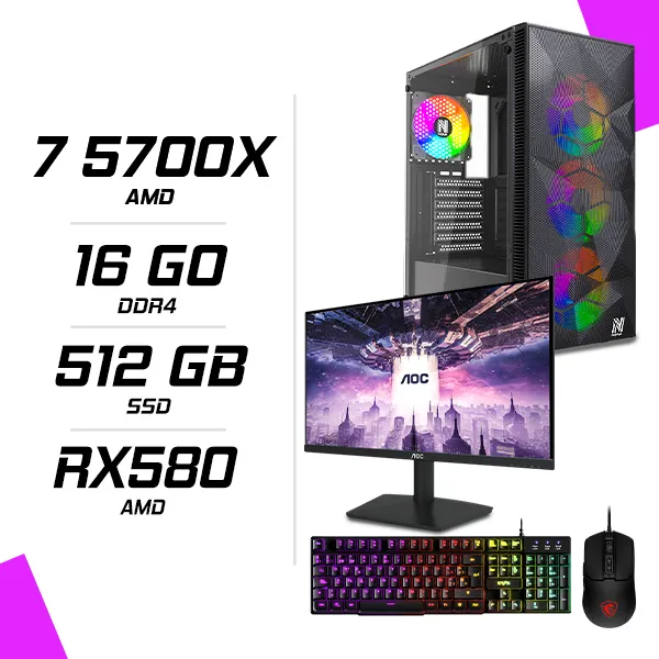PC Gamer AMD Ryzen 7 5700X RX 580 8G + AOC 24B15H2 23.8" 100Hz + MSI GM100 + ESG K2 Ghosthunter
