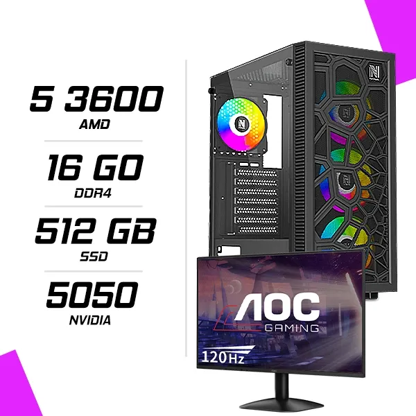 PC Gamer AMD Ryzen 5 3600 MSI RTX 5050 8G + AOC 24B31H 23.8" 120Hz FHD