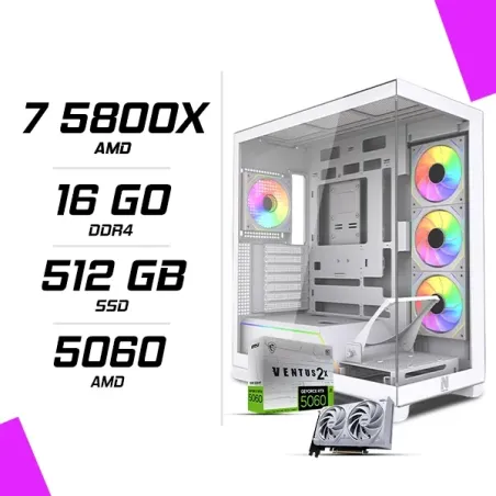 PC Gamer AMD Ryzen 7 5800X MSI RTX 5060 8G Blanc