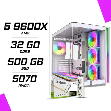 PC Gamer AMD Ryzen 5 9600X RTX 5070 12G Blanc