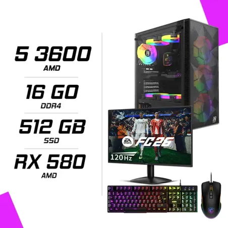 PC Gamer AMD Ryzen 5 3600 RX 580 8GB + AOC 24B31H 23.8" 120Hz + MSI GM100 + ESG K2 Ghosthunter