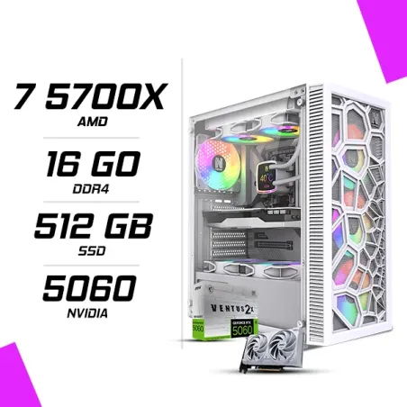 PC Gamer AMD Ryzen 7 5700X MSI RTX 5060 8G Blanc