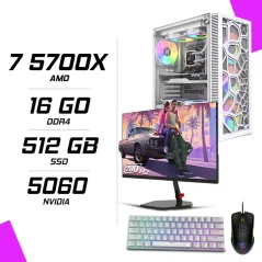 PC Gamer AMD Ryzen 7 5700X MSI RTX 5060 8G + NOVA N24200 23.8" 200Hz + MSI GM300 + NOVA NM61 Blanc