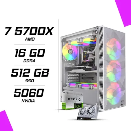 PC Gamer AMD Ryzen 7 5700X MSI RTX 5060 8G Blanc
