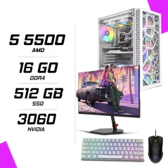 PC Gamer AMD Ryzen 5 5500 RTX 3060 12G + NOVA N24200 23.8" 200Hz + MSI GM300 + NOVA NM61 Blanc