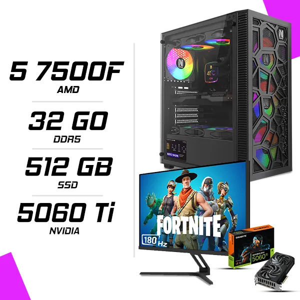PC Gamer AMD Ryzen 5 7500F RTX 5060 Ti 8G + NOVA N27Q180 27" 180Hz 2K