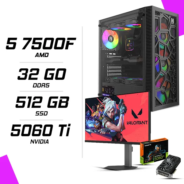 PC Gamer AMD Ryzen 5 7500F RTX 5060 Ti 8G + NOVA PRO TITAN N25300 24.5" 300Hz
