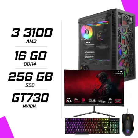 PC Gamer AMD Ryzen 3 3100 GT730 4GB + GAMEON GOC24F120VA 24″ 120Hz + MSI GM300 + ESG K2