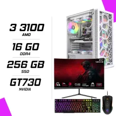 PC Gamer AMD Ryzen 3 3100 GT730 4GB Blanc + GAMEON GOC24F120VA 24″ 120Hz + MSI GM300 + ESG K2