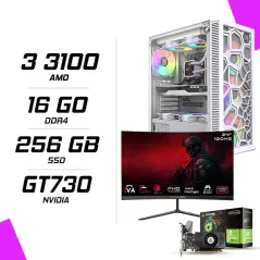 PC Gamer AMD Ryzen 3 3100 GT730 4GB Blanc + GAMEON GOC24F120VA 24″ 120Hz