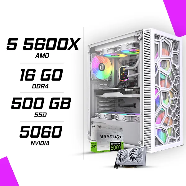 PC Gamer AMD Ryzen 5 5600X MSI RTX 5060 8G Blanc