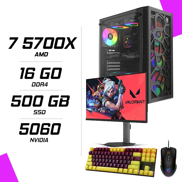 PC Gamer AMD Ryzen 7 5700X MSI RTX 5060 8G + NOVA PRO TITAN N25300 24.5" 300Hz + MSI GM300 + NOVA k400