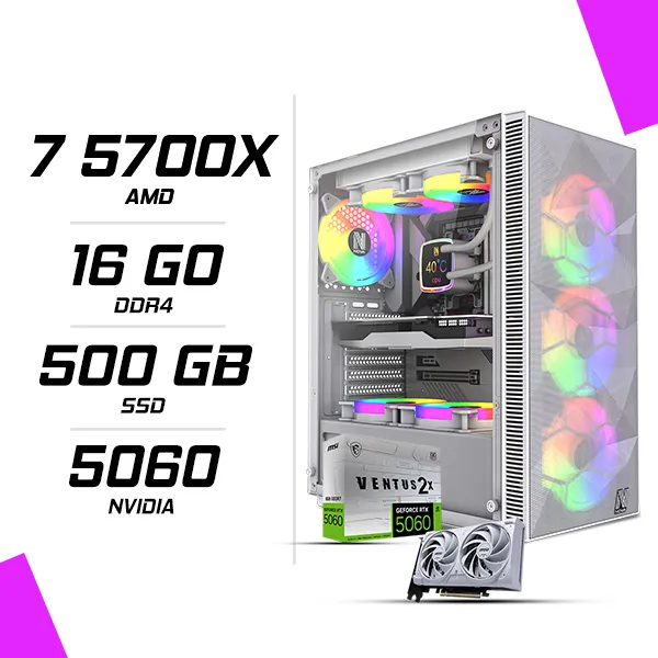 PC Gamer AMD Ryzen 7 5700X MSI RTX 5060 8GB Blanc