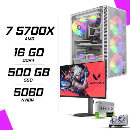 PC Gamer AMD Ryzen 7 5700X MSI RTX 5060 8G Blanc + NOVA PRO TITAN N25300 24.5" 300Hz