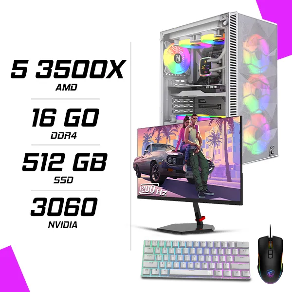 PC Gamer AMD Ryzen 5 3500X RTX 3060 12G + NOVA N24200 23.8" 200Hz + MSI GM300 + NOVA NM61