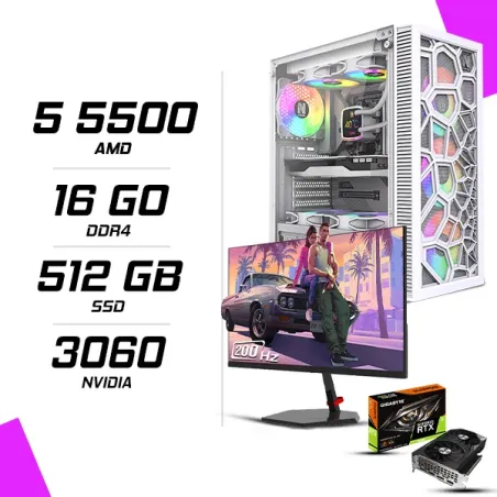 PC Gamer AMD Ryzen 5 5500 RTX 3060 12G + NOVA N24200 23.8" 200Hz
