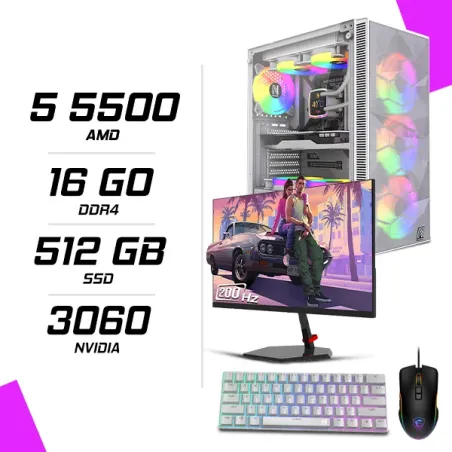 PC Gamer AMD Ryzen 5 5500 RTX 3060 12G + NOVA N24200 23.8" 200Hz + MSI GM300 + NOVA NM61