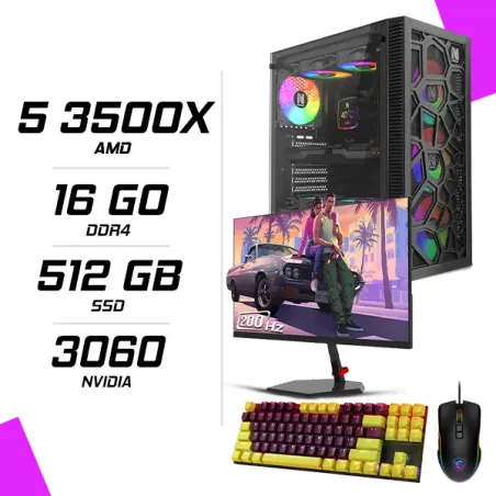 PC Gamer AMD Ryzen 5 3500X RTX 3060 12G + NOVA N24200 23.8" 200Hz + MSI GM300 + NOVA k400