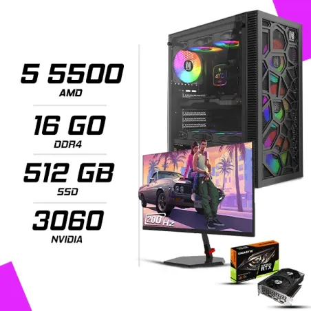 PC Gamer AMD Ryzen 5 5500 RTX 3060 12G + NOVA N24200 23.8" 200Hz