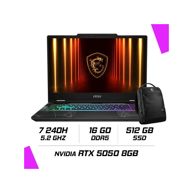 MSI CYBORG 15 B2RWEKG-094MA Intel Core 7 240H/16GB DDR5/512GB SSD/RTX 5050 8GB/15.6" 144Hz/Win11 MSI CYBORG 15 B2RWEKG-094MA Intel Core 7 240H/16GB DDR5/512GB SSD/RTX 5050 8GB/15.6" 144Hz/Win11