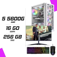 PC Gamer AMD Ryzen 5 5600G Blanc + HYBROK HP24IPS100 24" 100Hz + MSI GM300 + ESG K2
