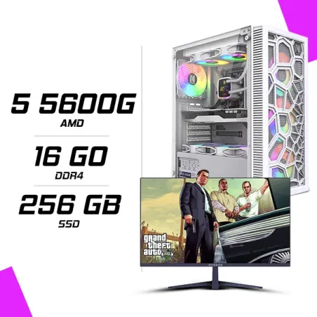 PC Gamer AMD Ryzen 5 5600G Blanc + HYBROK HP24IPS100 24" 100Hz