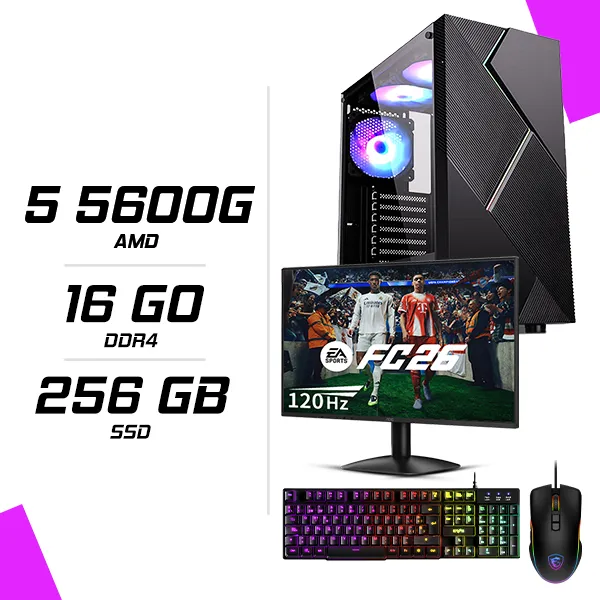 PC Gamer AMD Ryzen 5 5600G 16GB DDR4 + AOC 24B31H 23.8" 120Hz + MSI GM100 + ESG K2 Ghosthunter