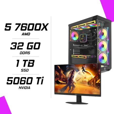 PC Gamer Ryzen 5 7600X RTX 5060 Ti 8G + AOC 24G4HRE 23.8″ 200Hz