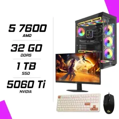 PC Gamer Ryzen 5 7600 RTX 5060 Ti 8G + AOC 24G4HRE 23.8″ 200Hz + CLAVIER SOURIS