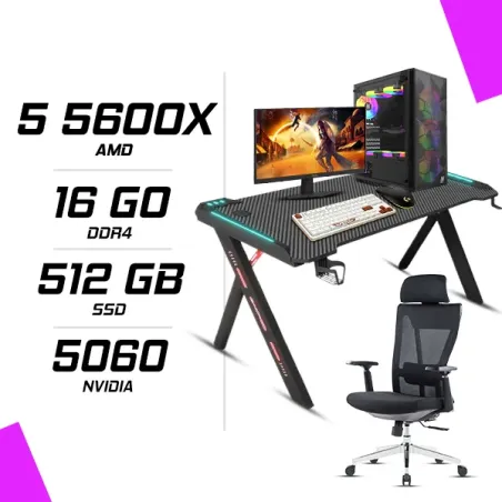 PC Gamer Ryzen 5 5600X RTX 5060 8G + AOC 24G4HRE 23.8″ 200Hz + CLAVIER SOURIS CHAISE et TABLE