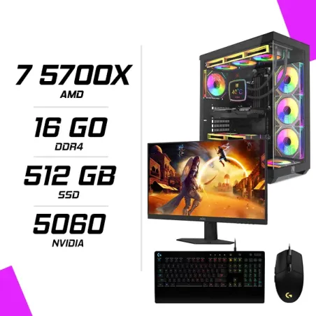 PC Gamer AMD Ryzen 7 5700X RTX 5060 8G + AOC 24G4HRE 23.8″ 200Hz + LOGITECH G102 + LOGITECH G213