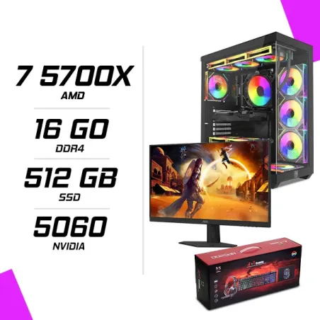 PC Gamer AMD Ryzen 7 5700X RTX 5060 8G + AOC 24G4HRE 23.8″ 200Hz + HYBROK HPG200 4in1