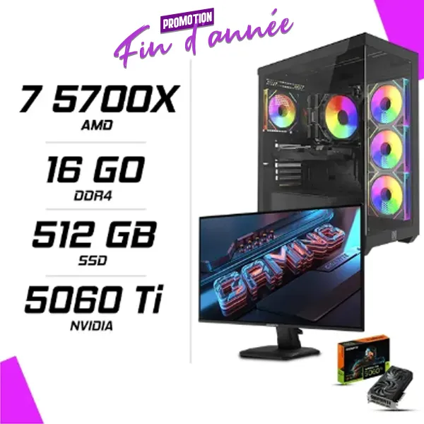 PC Gamer AMD Ryzen 7 5700X RTX 5060 Ti 16G + GIGABYTE GS25F2 24.5" 200Hz