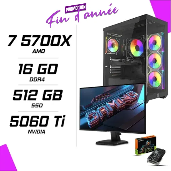 PC Gamer AMD Ryzen 7 5700X RTX 5060 Ti 8G + GIGABYTE GS25F2 24.5" 200Hz