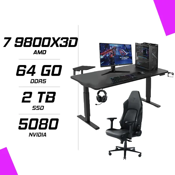 PC Gamer Ryzen 7 9800X3D ROG RTX 5080 16GB + ROG Strix XG27AQ 27" + PACK LOGITECH + RAZER ISKUR V2 + NOVA CURVY
