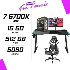 PC Gamer Ryzen 7 5700X RTX 5060 + NOVA N25300 24.5 300Hz + Pack LOGITECH + NOVA Table et Chaise